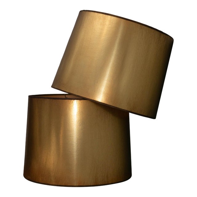 Vintage Gold Drum Lamp Shades – Large 17” – Metallic Finish – Hollywood Regency Style - a Pair For Sale