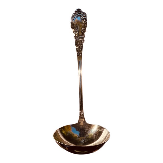 Antique Rogers & Hamilton Silverplate Ladle, Heavy Rococo Scroll Handle For Sale
