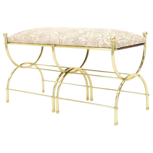 Solid Brass Frame Mid-Century Window Bench New Upholstery For Sale