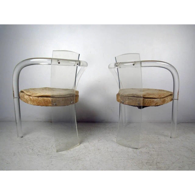Mid 20th Century Lucite Chairs with Upholstered Cushions - 2 Pieces For Sale - Image 4 of 6
