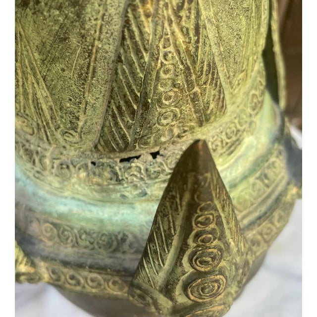 100-Year-Old Antique Thai Buddha Head Cast Metal Sculpture With Verdigris Patina For Sale - Image 9 of 9
