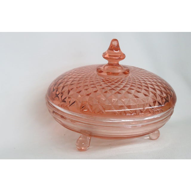 Pink Depression Glass 3 Footed Candy Dish With Diamond Quilt Pattern Lid 4757b For Sale - Image 14 of 14