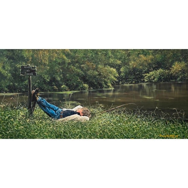 Young Boy Fishing by a Beautiful Riverside in Lush Green English Countryside 1995 For Sale - Image 15 of 18