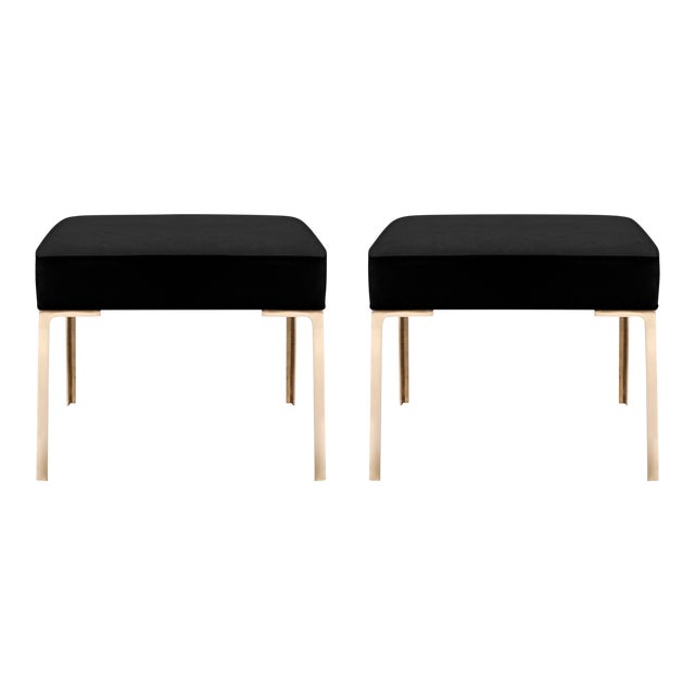 Astor Brass Ottomans in Noir Ultrasuede by Montage, Pair For Sale