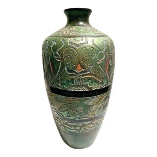 Antique Early 1900's Handmade Art Nouveau Studio Art Pottery Large Vase For Sale
