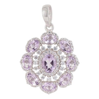 Elegant Floral Amethyst Pendant With Cubic Zirconia Accents - Caratandher For Sale