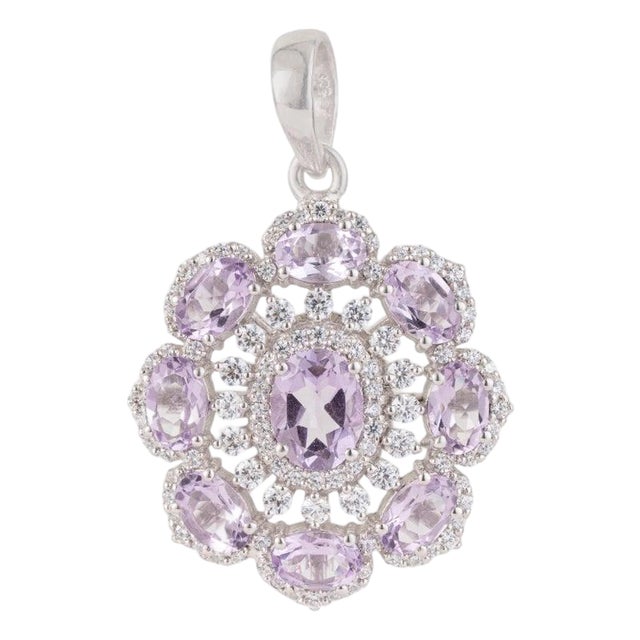 Elegant Floral Amethyst Pendant With Cubic Zirconia Accents - Caratandher For Sale