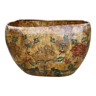 Vintage Paper Mache Vessel With Foliage and Birds For Sale