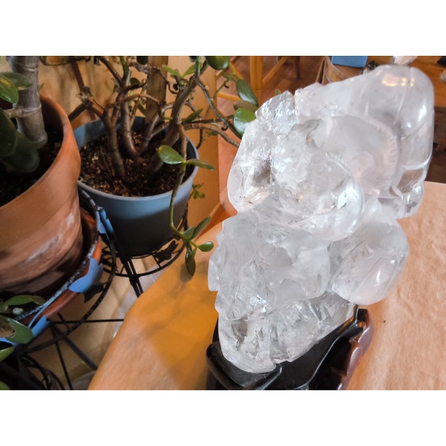 Early 20th Century Chinese Hand Carved Crystal Sculpture on a Rosewood Stand For Sale - Image 10 of 11