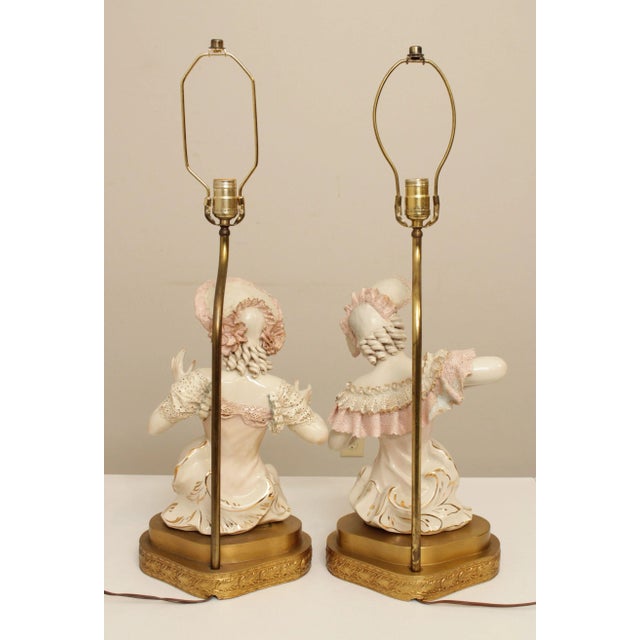 Vintage Porcelain Figurine Table Lamps - A Pair For Sale - Image 10 of 13