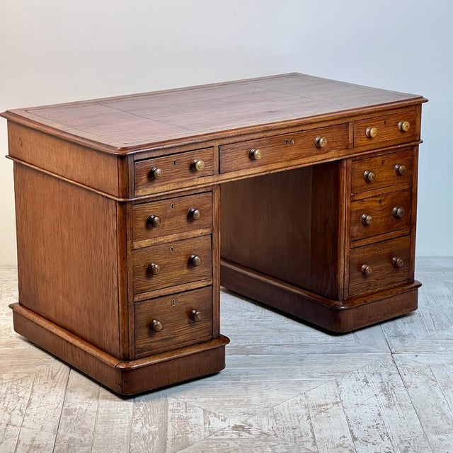 Victorian Oak Pedestal Desk by Deighton & Dunthorne For Sale - Image 11 of 11