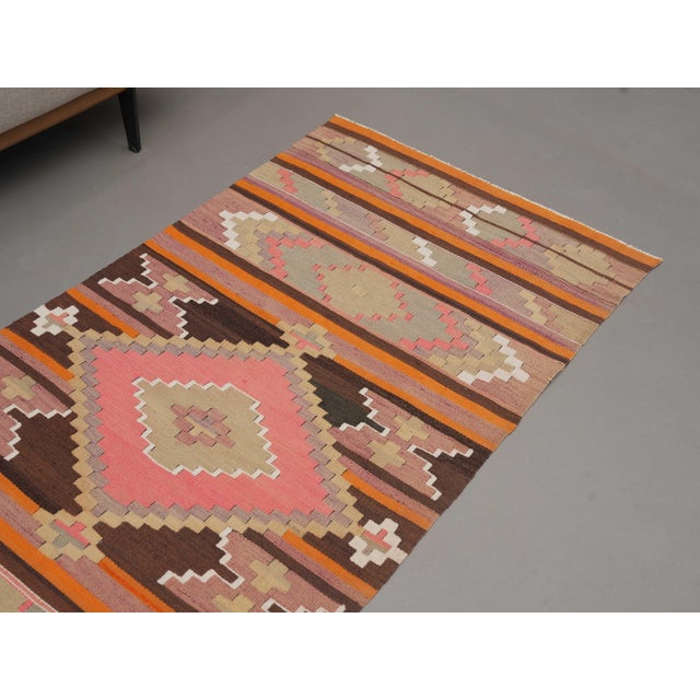 Turkish 1970s Vintage Handmade Wool Cotton Runner Rug For Sale - Image 3 of 10
