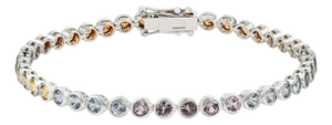 5.95Crt Rainbow Sapphire Bezel Set Classical Roman Tennis Bracelet in 14k Gold