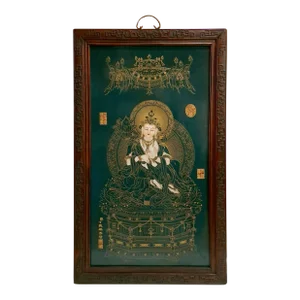 Chinese Framed Porcelain Buddhist Temple Plaque Kuan Yin