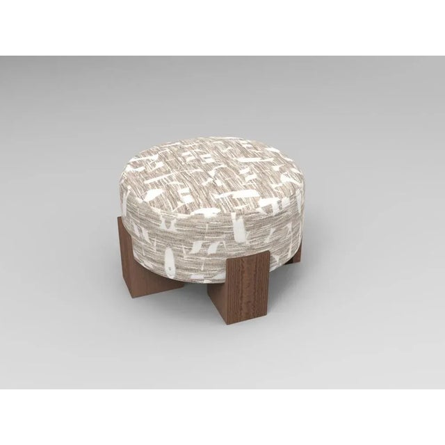 Contemporary Cassette Pouf in Douce Folie Grége Fabric and Smoked Oak by Alter Ego for Collector For Sale - Image 3 of 5