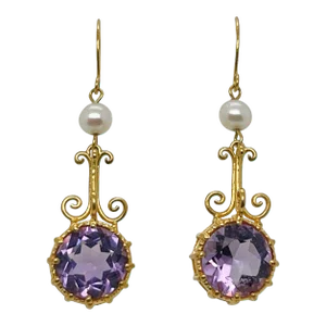 Vintage Metropolitan Museum of Art Mma Etruscan Revival 14k, Amethyst, & Pearl Earrings - 2 Pieces