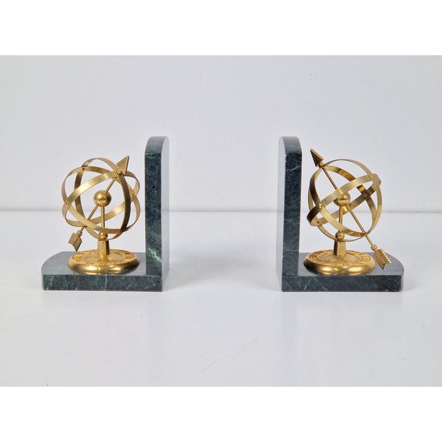 Nautical Brass & Marble Sundial Bookends, Set of 2 For Sale - Image 6 of 9