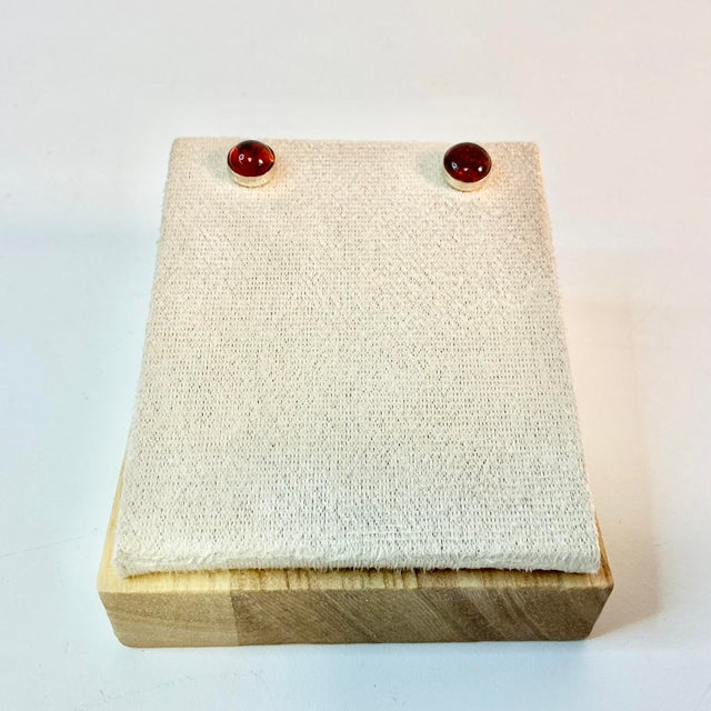 Boho Chic 1970s Vintage Boho Chic Italian Amber & Sterling Pierced Button Stud Earrings - A Pair. For Sale - Image 3 of 9