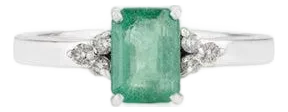 Natural Emerald Octagon Cut Engagement Ring With Diamond Accents in 925 Silver- Size 6.5