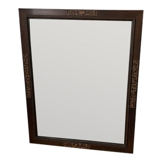 Large Antique Carved Wood Beveled Mirror With Ornate Frame For Sale