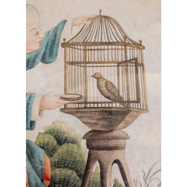19th Century French Chinoiserie Chinese Export Style Watercolor Painting For Sale - Image 12 of 18