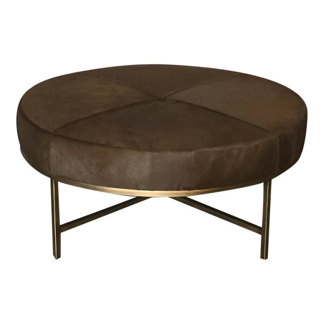 Design Frères "Tambour" Brass and Hide Ottoman For Sale