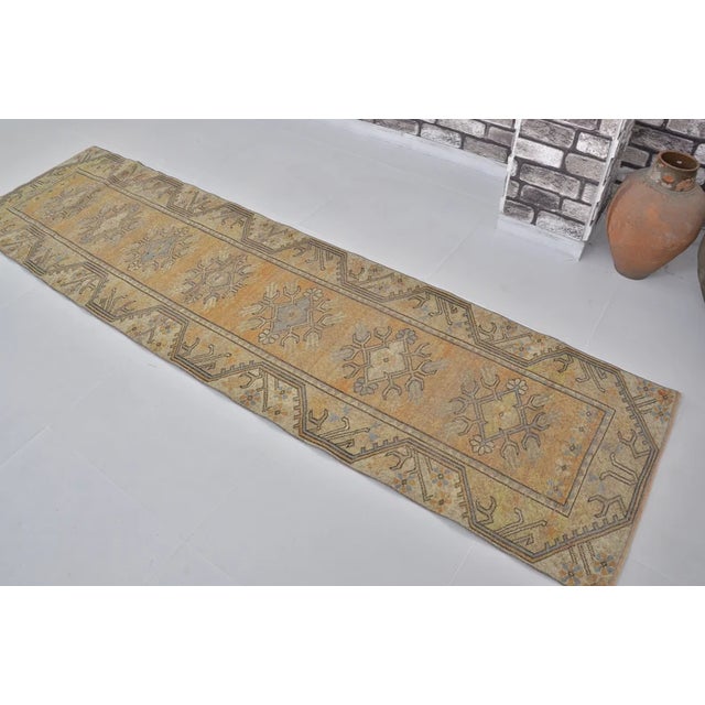 1950s Long Vintage Turkish Runner, Mustard Yellow and Ochre Anatolian Rug For Sale - Image 5 of 10