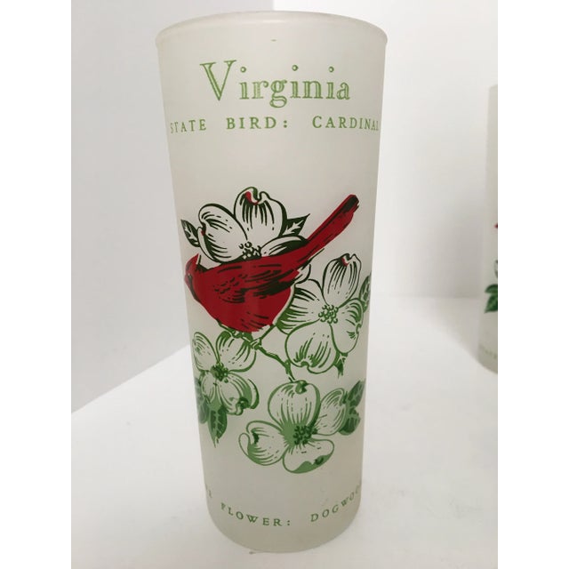 Mid-Century Modern Mid-Century Frosted Tom Collins Glasses in Virginia Red Cardinal & Dogwood Motif - Set of 8 For Sale - Image 3 of 12