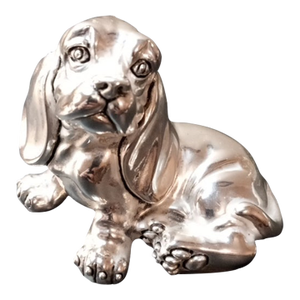 1970s Signed Marcello Giorgio Silver-Tone Metal Basset Hound Figurine From Italy