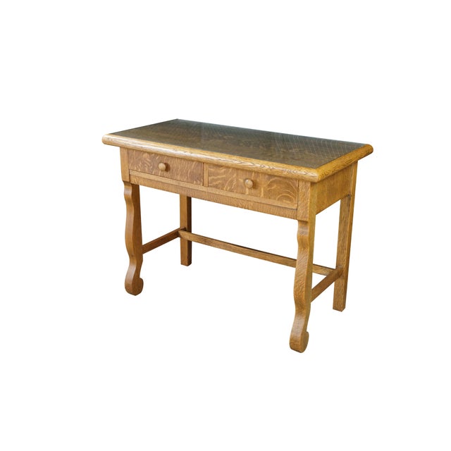 Victorian Antique American Empire Style Quartersawn Oak Library Table Console Writing Desk For Sale - Image 3 of 18