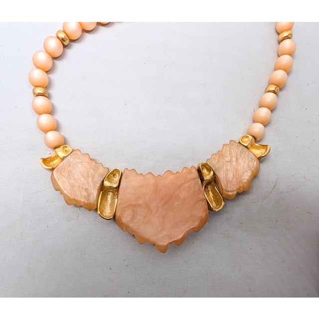 Vintage 1985 Signed Napier Pink "Sherbet" Molded Lucite Collar Necklace For Sale - Image 10 of 11