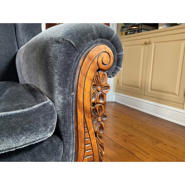 Late 19th Century Stunning Blue Velvet Empire Revival Accent Chairs (Pair) For Sale - Image 11 of 18