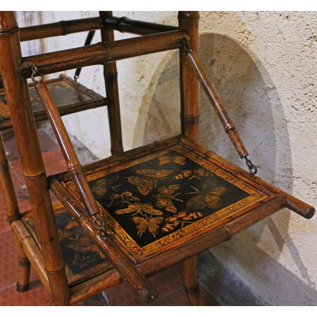 English Circa 1880s English Multi-Tier Drop-Side Bamboo Table For Sale - Image 3 of 7