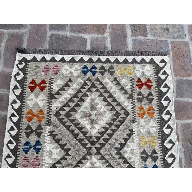 2020s Shabby Chic Tribal Kilim Hand-Woven Wool Rug 3.2' X 4.7' For Sale - Image 5 of 8