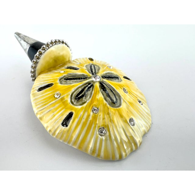 Vintage Coastal Sand Dollar Bottle Stopper With Rhinestone Inlay For Sale - Image 4 of 7