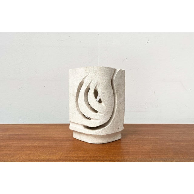 Limestone table lamp by Evy Dan in the style of Albert Tormos. Sculptural table lamp carved from a single piece of...