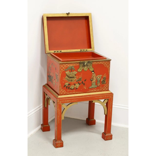Late 20th Century Red & Gold Paint Decorated Asian Box on Stand For Sale In Charlotte - Image 6 of 12