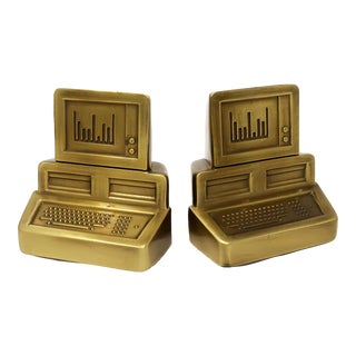 1980s Brass Computer Bookends - a Pair For Sale