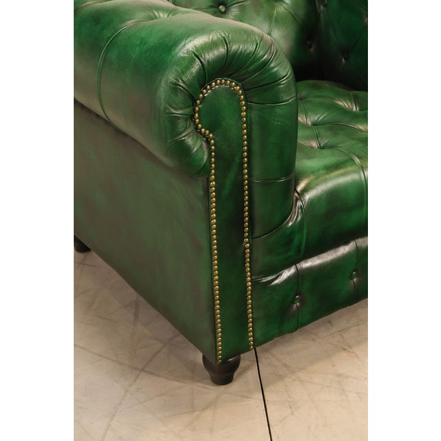 Chesterfield Style Pair of Green Leather Club Chairs For Sale - Image 10 of 16