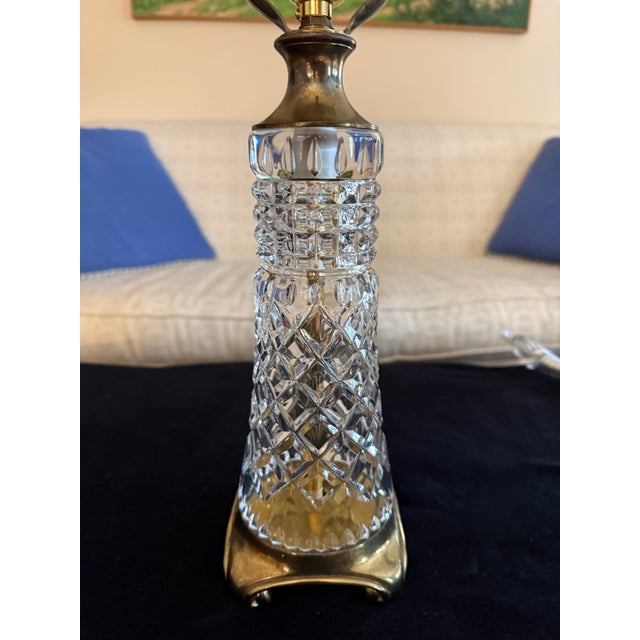 Mid-Century Modern Vintage Crystal and Brass Table Lamps, a Pair For Sale - Image 3 of 8