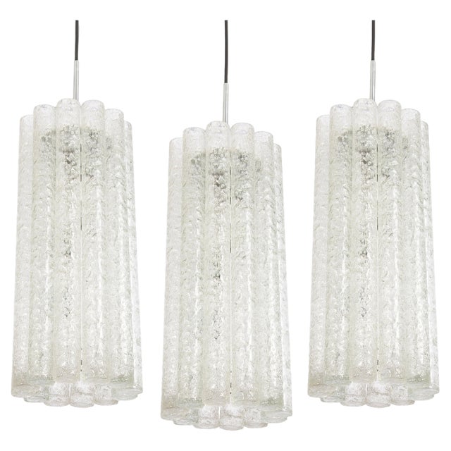 Large Murano Tubes Pendant Light attributed to Doria, 1970s For Sale