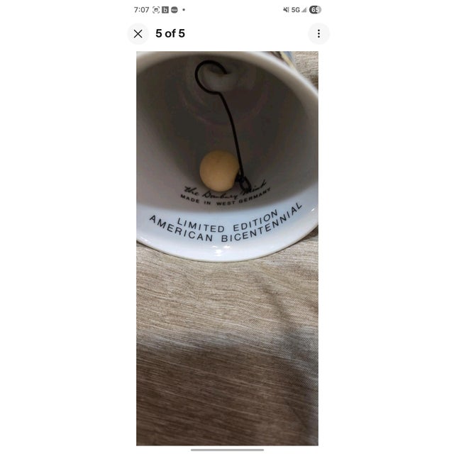 1970s Danbury Mint Bicentennial Battle of Bunker Hill Limited Edition Porcelain Bell For Sale - Image 5 of 5