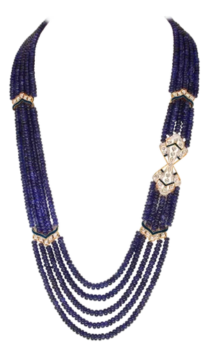 1000 Ct Natural Tanzanite Bead Five Strand Necklace + 4.5 Ct Diamond 14 K Y Gold