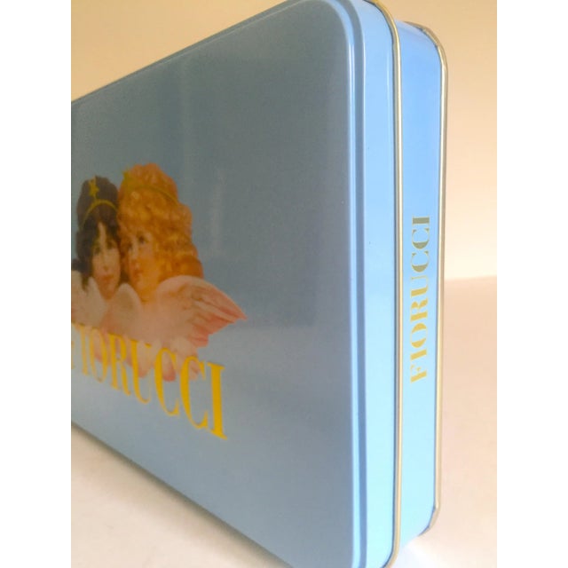 Vintage 1980s Fiorucci New Wave Italian Fashion Cherub Angels Post Modern Blue Tin Metal Box For Sale - Image 10 of 13