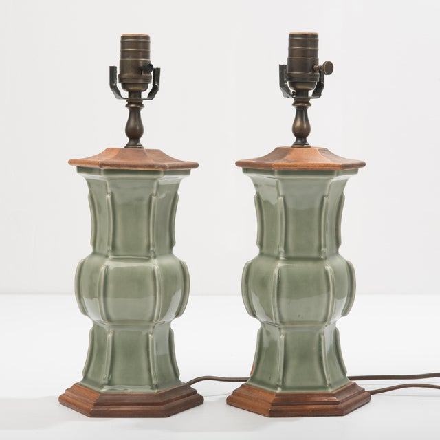 Chinese Celadon Green Table Boudoir Lamps a Pair Chairish