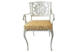 Wrought Iron Arm Chair With Greek Key Textile