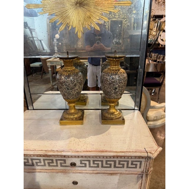 Metal Pair of 19th C. French Marble and Bronze Urns For Sale - Image 7 of 7