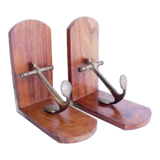 1960s Nautical Rosewood and Brass Anchor Bookends - a Pair For Sale