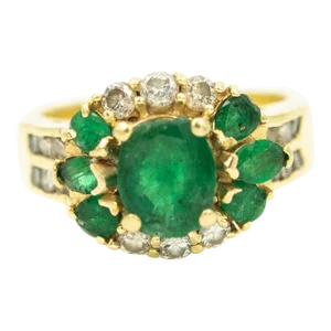 Emerald and Diamond Yellow Gold Ring size 8