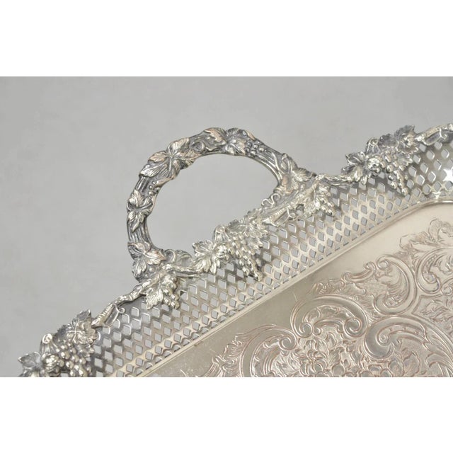 Antique Victorian Silver Plated Grapevine Repousse Platter Bar Tray W/ Monogram For Sale - Image 12 of 12